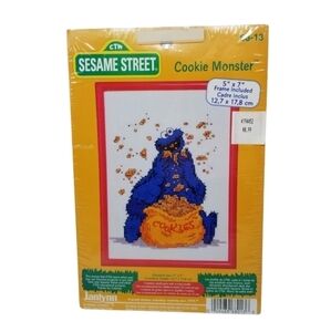 Janlynn Counted Cross Stitch Kit Sesame Street Cookie Monster 1997 Frame Sealed